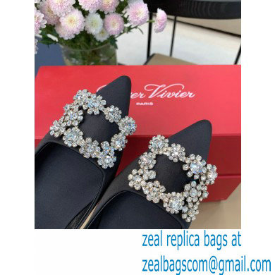 Roger Vivier Flower Strass Buckle Ballerinas in Satin Black 02 - Click Image to Close