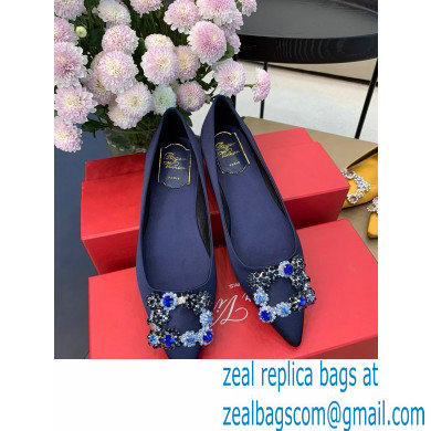 Roger Vivier Flower Strass Buckle Ballerinas in Satin Dark Blue