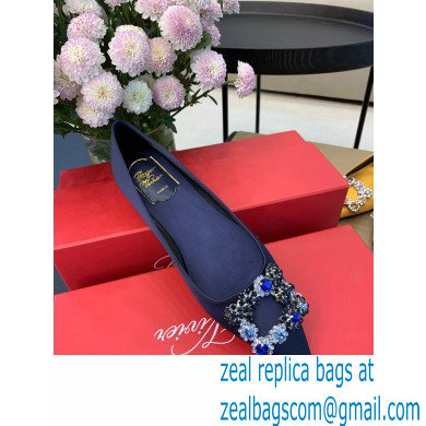 Roger Vivier Flower Strass Buckle Ballerinas in Satin Dark Blue - Click Image to Close