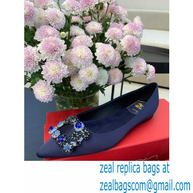 Roger Vivier Flower Strass Buckle Ballerinas in Satin Dark Blue