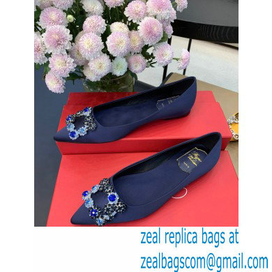 Roger Vivier Flower Strass Buckle Ballerinas in Satin Dark Blue