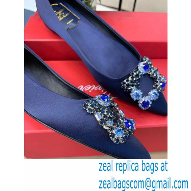 Roger Vivier Flower Strass Buckle Ballerinas in Satin Dark Blue