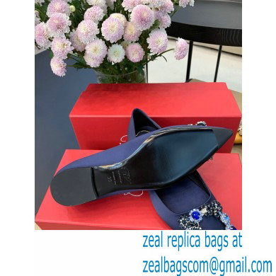 Roger Vivier Flower Strass Buckle Ballerinas in Satin Dark Blue