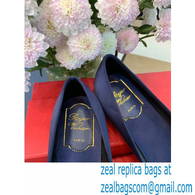 Roger Vivier Flower Strass Buckle Ballerinas in Satin Dark Blue - Click Image to Close