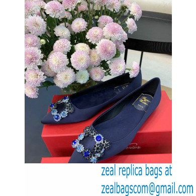 Roger Vivier Flower Strass Buckle Ballerinas in Satin Dark Blue