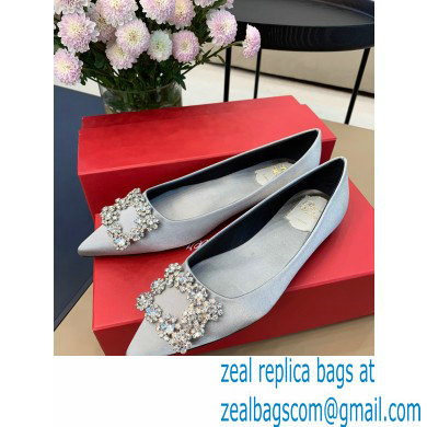 Roger Vivier Flower Strass Buckle Ballerinas in Satin Gray - Click Image to Close