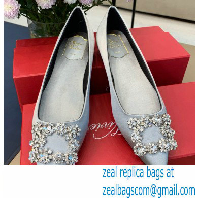 Roger Vivier Flower Strass Buckle Ballerinas in Satin Gray