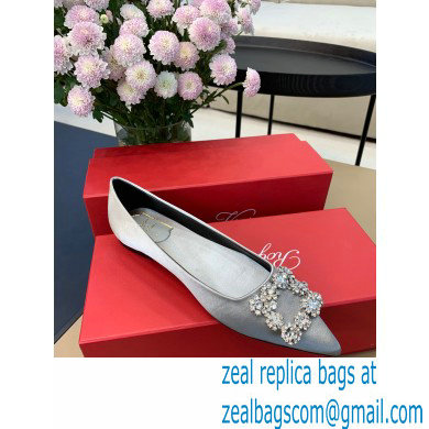 Roger Vivier Flower Strass Buckle Ballerinas in Satin Gray - Click Image to Close