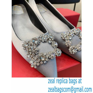 Roger Vivier Flower Strass Buckle Ballerinas in Satin Gray