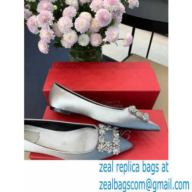 Roger Vivier Flower Strass Buckle Ballerinas in Satin Gray