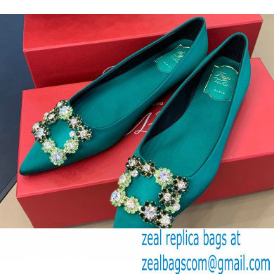 Roger Vivier Flower Strass Buckle Ballerinas in Satin Green