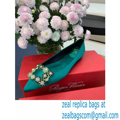 Roger Vivier Flower Strass Buckle Ballerinas in Satin Green - Click Image to Close