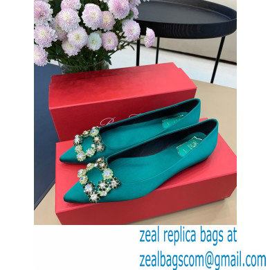 Roger Vivier Flower Strass Buckle Ballerinas in Satin Green - Click Image to Close