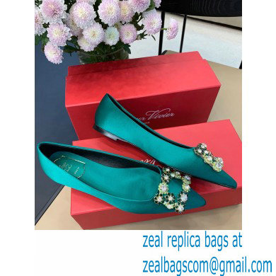 Roger Vivier Flower Strass Buckle Ballerinas in Satin Green - Click Image to Close