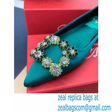 Roger Vivier Flower Strass Buckle Ballerinas in Satin Green