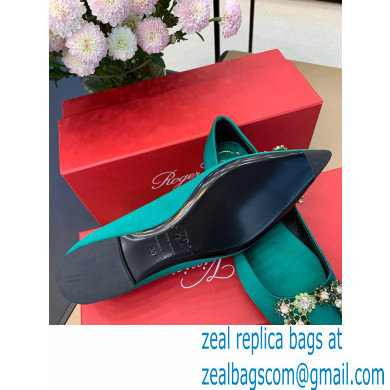 Roger Vivier Flower Strass Buckle Ballerinas in Satin Green