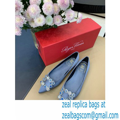 Roger Vivier Flower Strass Buckle Ballerinas in Satin Light Blue