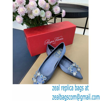 Roger Vivier Flower Strass Buckle Ballerinas in Satin Light Blue
