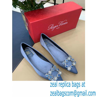 Roger Vivier Flower Strass Buckle Ballerinas in Satin Light Blue - Click Image to Close