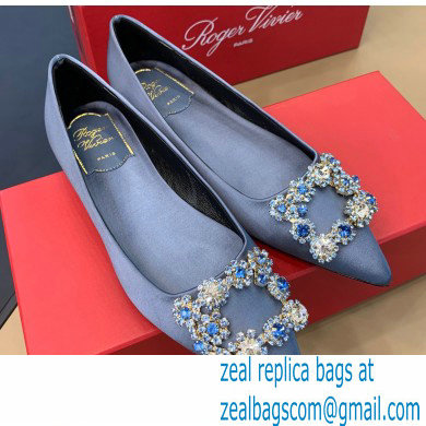 Roger Vivier Flower Strass Buckle Ballerinas in Satin Light Blue