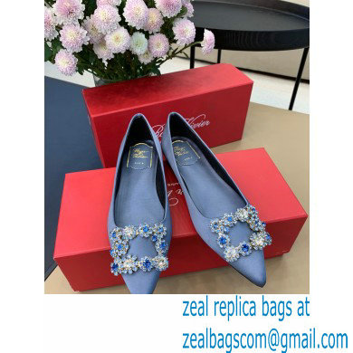 Roger Vivier Flower Strass Buckle Ballerinas in Satin Light Blue - Click Image to Close