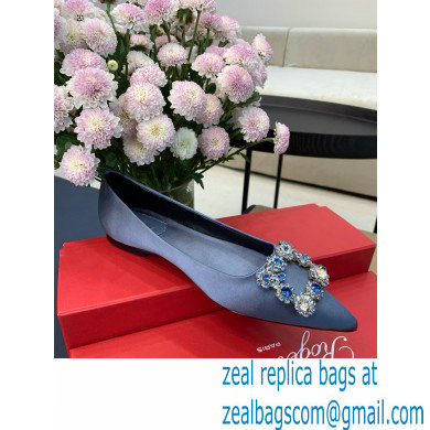 Roger Vivier Flower Strass Buckle Ballerinas in Satin Light Blue - Click Image to Close