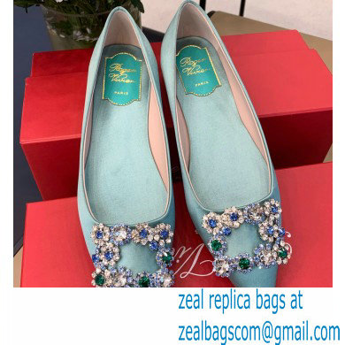 Roger Vivier Flower Strass Buckle Ballerinas in Satin Light Green - Click Image to Close