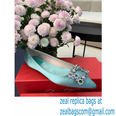 Roger Vivier Flower Strass Buckle Ballerinas in Satin Light Green