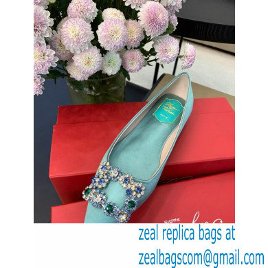 Roger Vivier Flower Strass Buckle Ballerinas in Satin Light Green - Click Image to Close