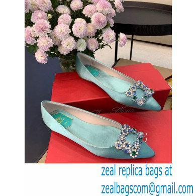 Roger Vivier Flower Strass Buckle Ballerinas in Satin Light Green