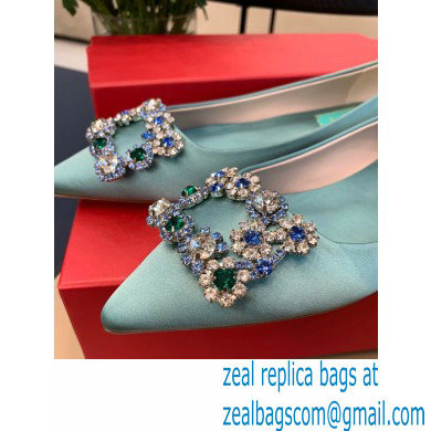 Roger Vivier Flower Strass Buckle Ballerinas in Satin Light Green