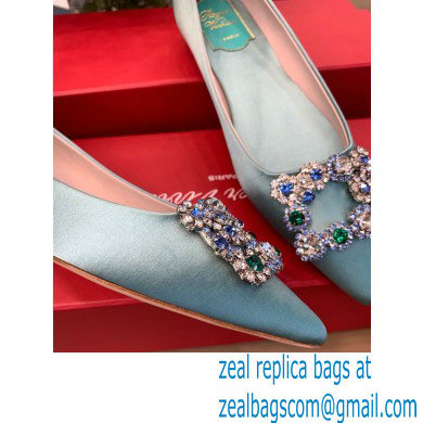 Roger Vivier Flower Strass Buckle Ballerinas in Satin Light Green - Click Image to Close