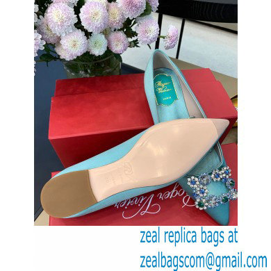 Roger Vivier Flower Strass Buckle Ballerinas in Satin Light Green