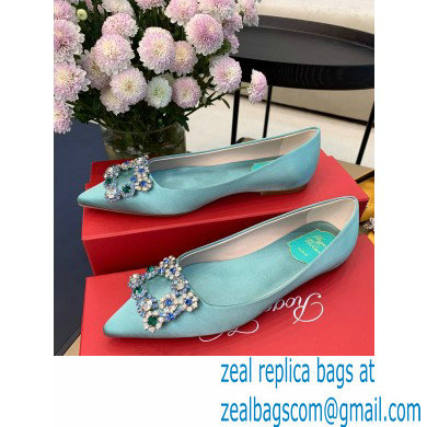 Roger Vivier Flower Strass Buckle Ballerinas in Satin Light Green