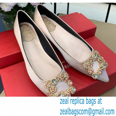 Roger Vivier Flower Strass Buckle Ballerinas in Satin Nude Pink