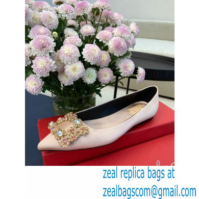 Roger Vivier Flower Strass Buckle Ballerinas in Satin Nude Pink - Click Image to Close