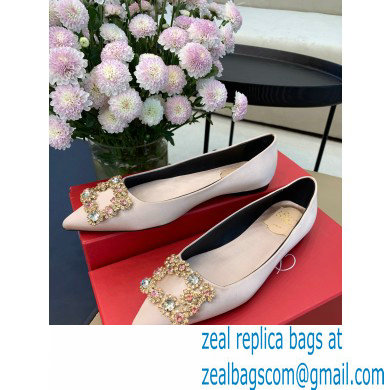 Roger Vivier Flower Strass Buckle Ballerinas in Satin Nude Pink - Click Image to Close
