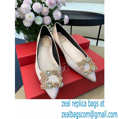 Roger Vivier Flower Strass Buckle Ballerinas in Satin Nude Pink - Click Image to Close