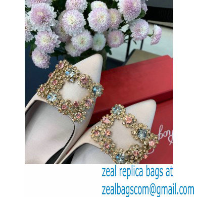 Roger Vivier Flower Strass Buckle Ballerinas in Satin Nude Pink