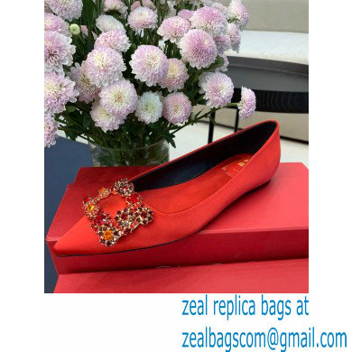 Roger Vivier Flower Strass Buckle Ballerinas in Satin Red - Click Image to Close