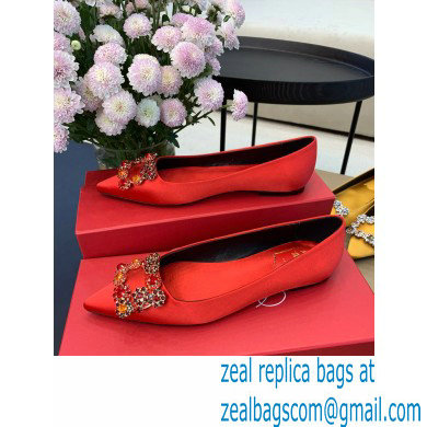 Roger Vivier Flower Strass Buckle Ballerinas in Satin Red