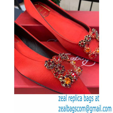 Roger Vivier Flower Strass Buckle Ballerinas in Satin Red