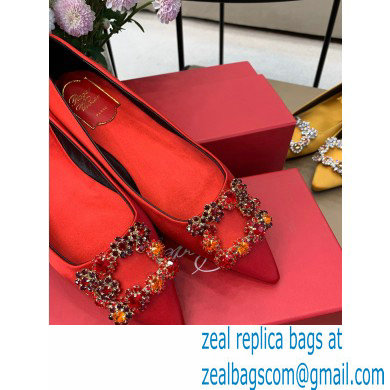 Roger Vivier Flower Strass Buckle Ballerinas in Satin Red