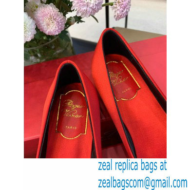 Roger Vivier Flower Strass Buckle Ballerinas in Satin Red