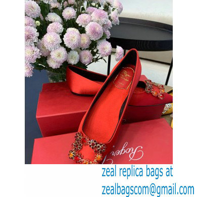 Roger Vivier Flower Strass Buckle Ballerinas in Satin Red - Click Image to Close