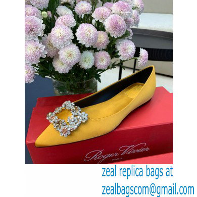 Roger Vivier Flower Strass Buckle Ballerinas in Satin Yellow - Click Image to Close
