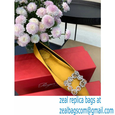 Roger Vivier Flower Strass Buckle Ballerinas in Satin Yellow - Click Image to Close