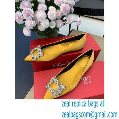 Roger Vivier Flower Strass Buckle Ballerinas in Satin Yellow