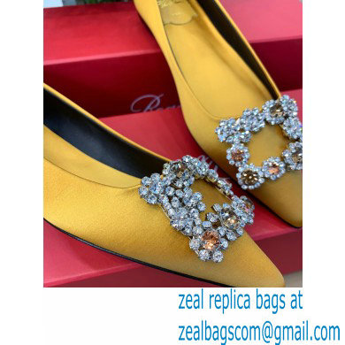 Roger Vivier Flower Strass Buckle Ballerinas in Satin Yellow - Click Image to Close