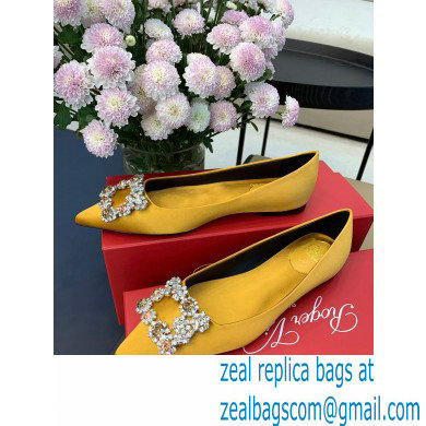 Roger Vivier Flower Strass Buckle Ballerinas in Satin Yellow - Click Image to Close